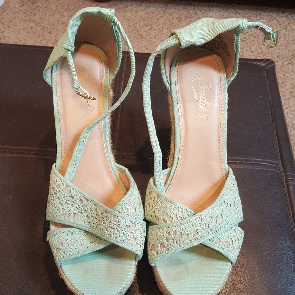 Pale Green Wedge Sandals